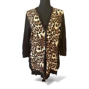 Chico's Leopard Print Cardigan with Black Sleeves NWOT Large